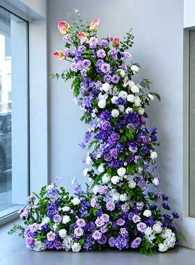紫色仿真花艺摆件4s交车仪式区橱窗造景装饰场景婚庆婚礼拱门布置