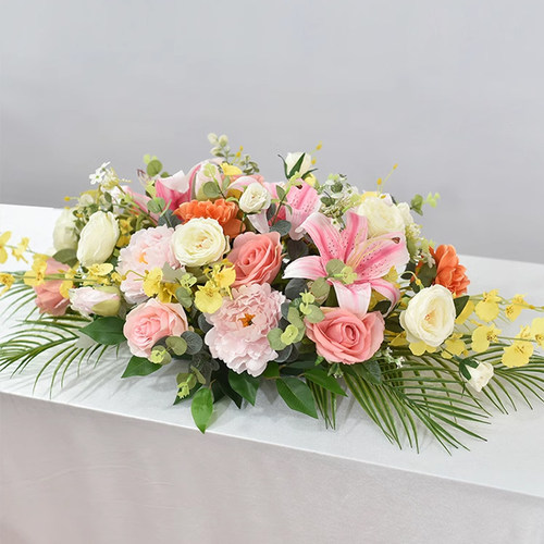 会议桌商务活动签到台茶几仿真花