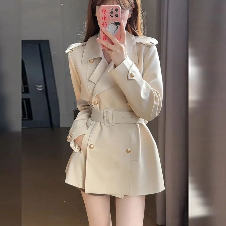 2025春秋中长款学院英伦风衣女网红赫本风小个子炸街西装外套潮