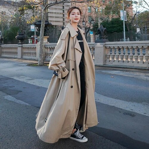 超长款风衣女到脚踝春秋季2024新款韩版宽松中长款过膝高个子外套