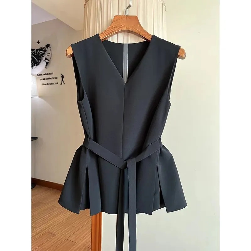 法式白色极简气质衬衫女装2024春夏季新款无袖高级感收腰上衣衬衫