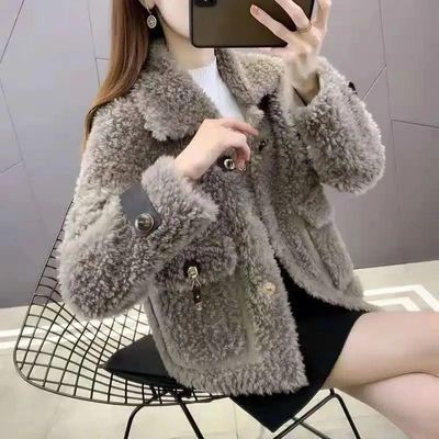 颗粒羊羔绒大衣女2025新款春秋短款宽松时尚休闲保暖皮毛一体外套