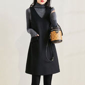 中长款 毛呢背心连衣裙女秋冬2025年新款 马甲裙韩版 背带裙打底裙子