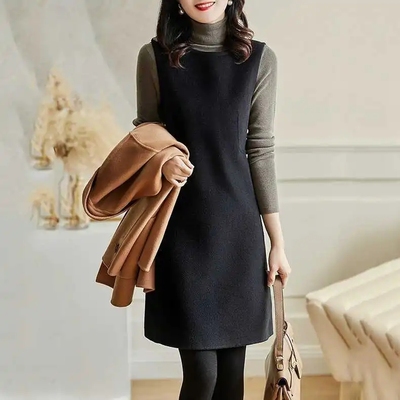 高端毛呢背心裙女秋冬2024高端气质设计感时尚纽扣马甲a字连衣裙