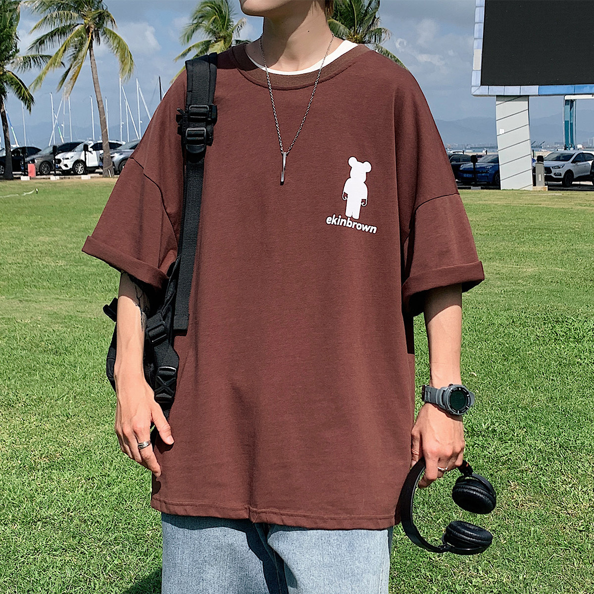 图案已注册港风日系中性休闲情侣大码风短袖T恤DT7736P25,男装T恤,星座227-7