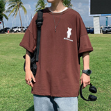 图案已注册港风日系中性休闲情侣大码风短袖T恤DT7736P25，男装T恤，星座227-7
