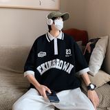 港风polo衫男休闲潮大码情侣风翻领短袖T恤男DP7741P45控，男装T恤，星座227-7