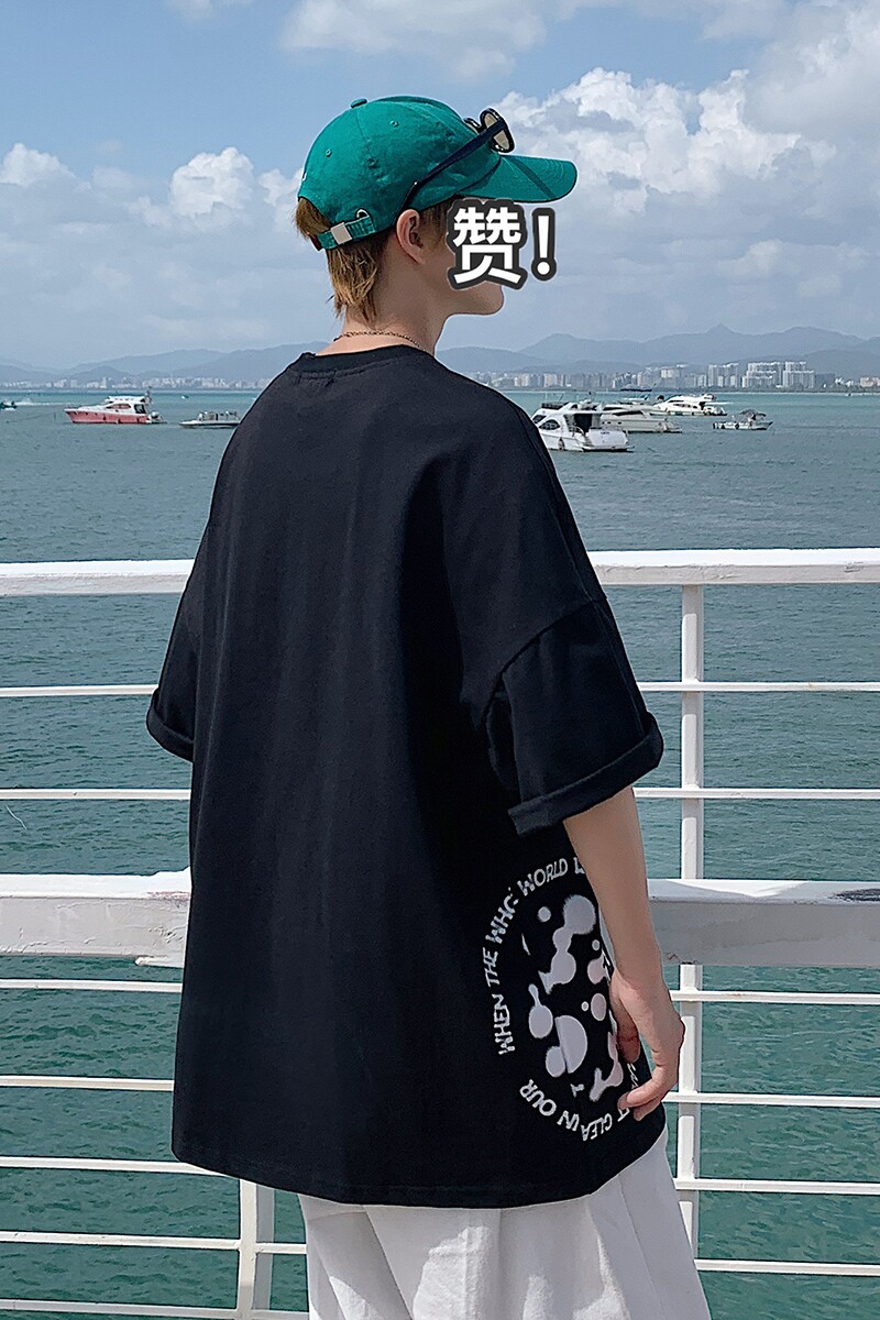 图案已注册港风日系中性休闲情侣大码风短袖T恤DT7654P28,男装T恤,星座227-7