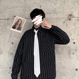 港风青春休闲情侣大码长袖衬衫男潮流帅气七分袖衬衣7853P45图片