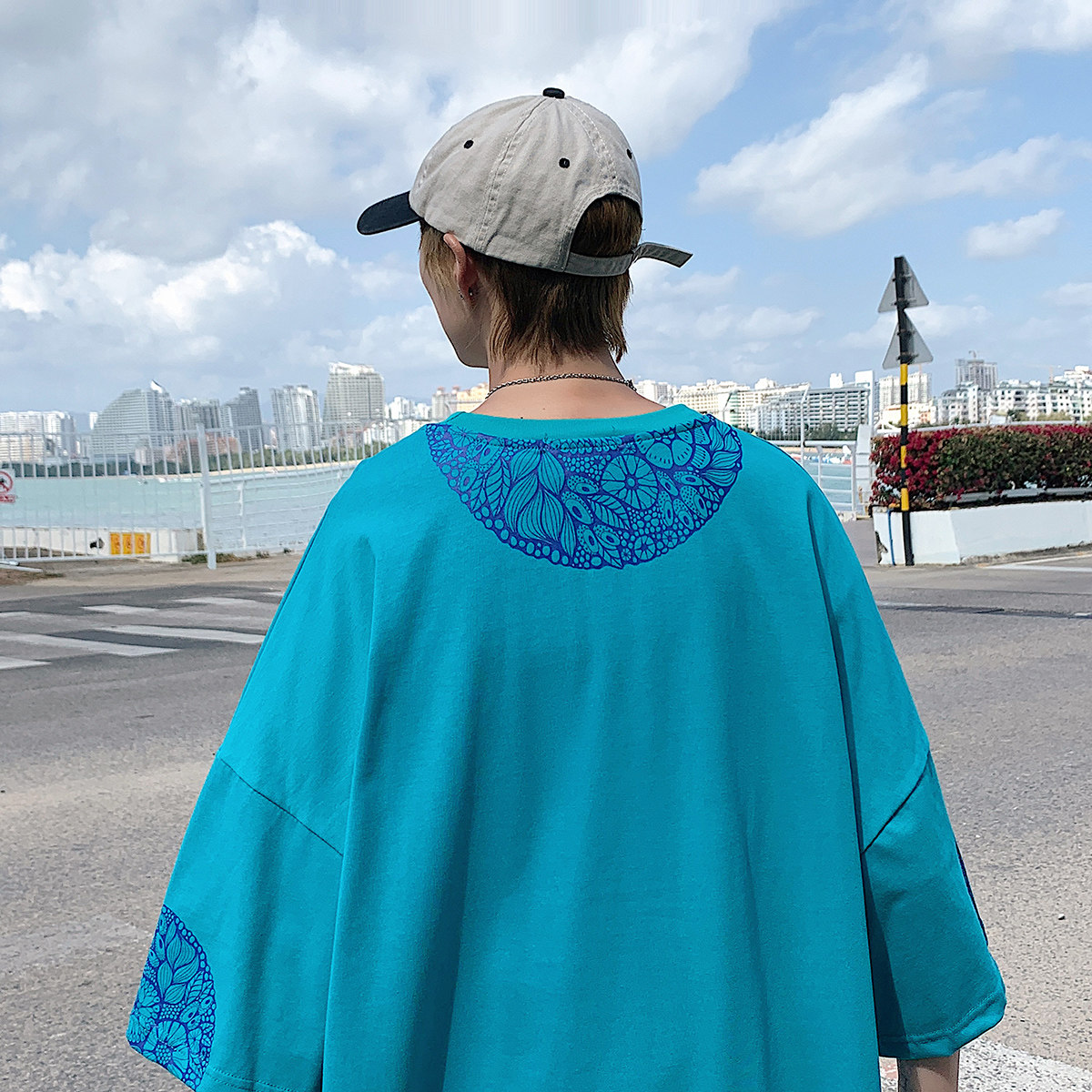 图案已注册港风青花瓷休闲情侣大码风短袖T恤DT7606P35,男装T恤,星座227-7