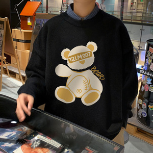 秋季港风长袖印花毛线毛衣男宽松休闲圆领套头针织衫线衣7788P48图片