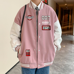 港风潮牌休闲宽松条纹印花潮棒球服男夹克男外套男JK7583P78图片
