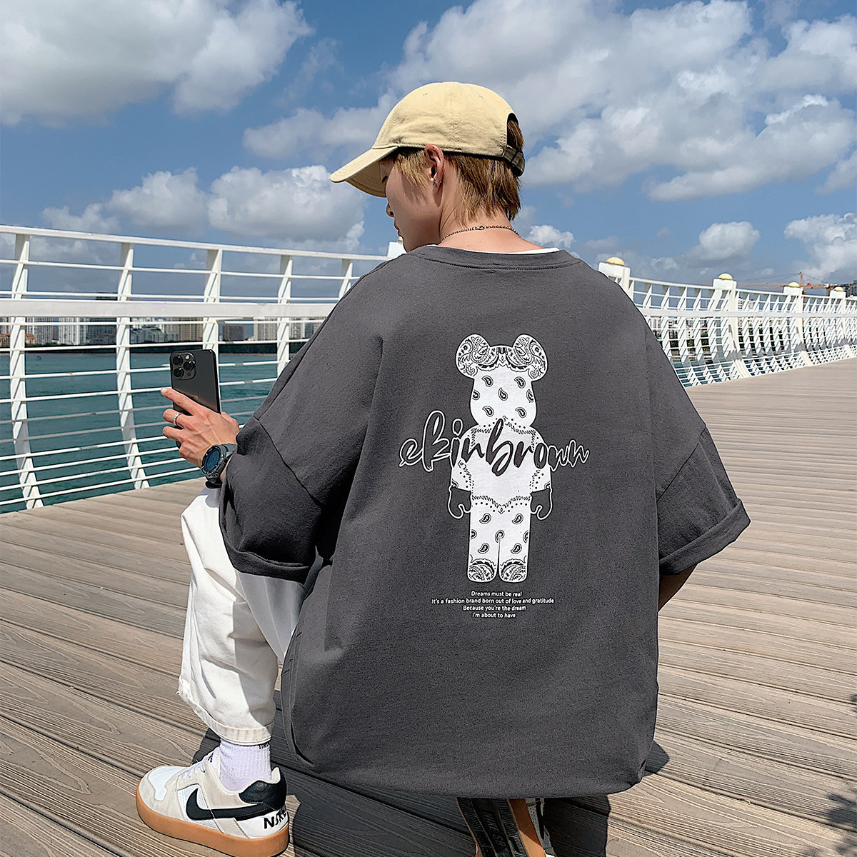 图案已注册港风日系中性休闲情侣大码风短袖T恤DT7736P25,男装T恤,星座227-7
