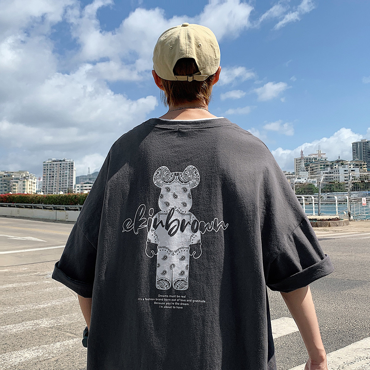 图案已注册港风日系中性休闲情侣大码风短袖T恤DT7736P25,男装T恤,星座227-7