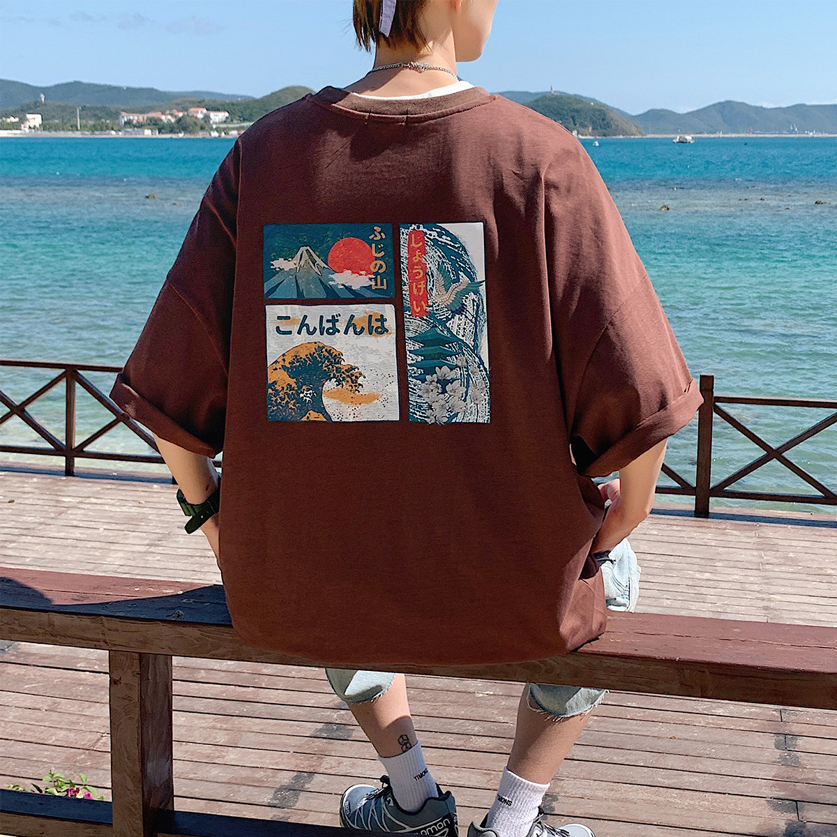 图案已注册港风日系中性休闲情侣大码风短袖T恤DT7645P30,男装T恤,星座227-7