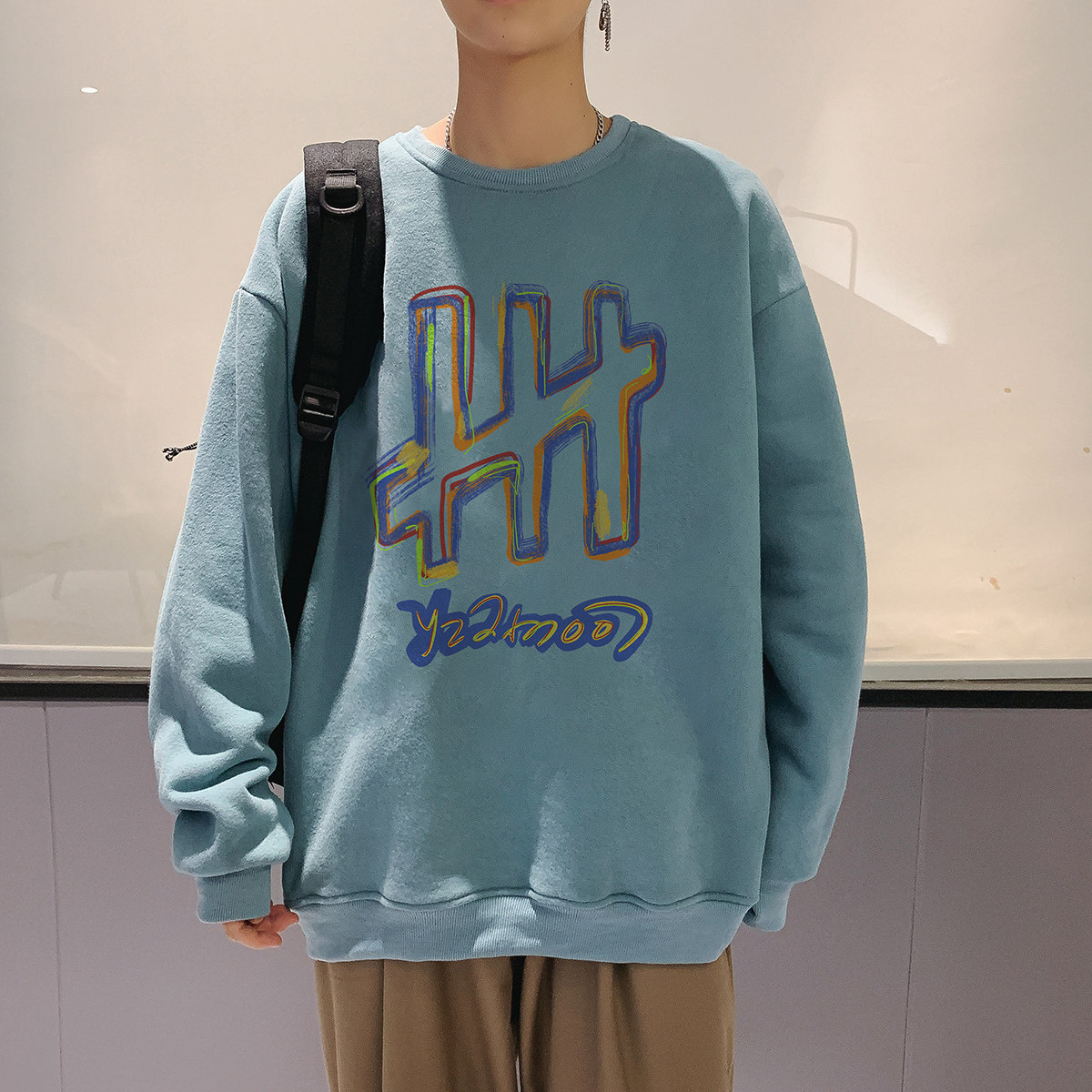 秋款 港风中性情侣大码休闲运动套头卫衣男外套7061P35图片