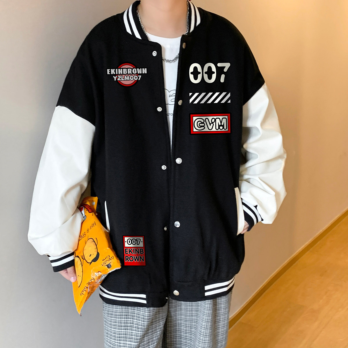 港风潮牌休闲宽松条纹印花潮棒球服男夹克男外套男JK7583P78,男装夹克,星座227-7