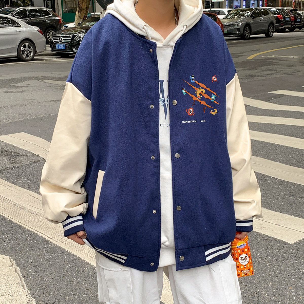 港风潮牌休闲宽松外套男潮流潮毛呢子棒球服夹克男JK7428P75,男装夹克,星座227-7