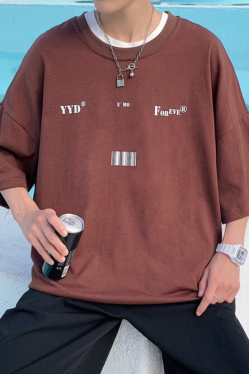 YYDS/EMO字母图案港风中性休闲情侣大码风短袖T恤DT7643P25,男装T恤,星座227-7
