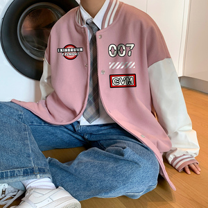 港风潮牌休闲宽松条纹印花潮棒球服男夹克男外套男JK7583P78图片