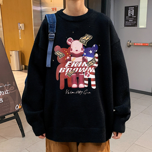 秋季港风长袖印花毛线毛衣男宽松休闲圆领套头针织衫线衣7673P48图片
