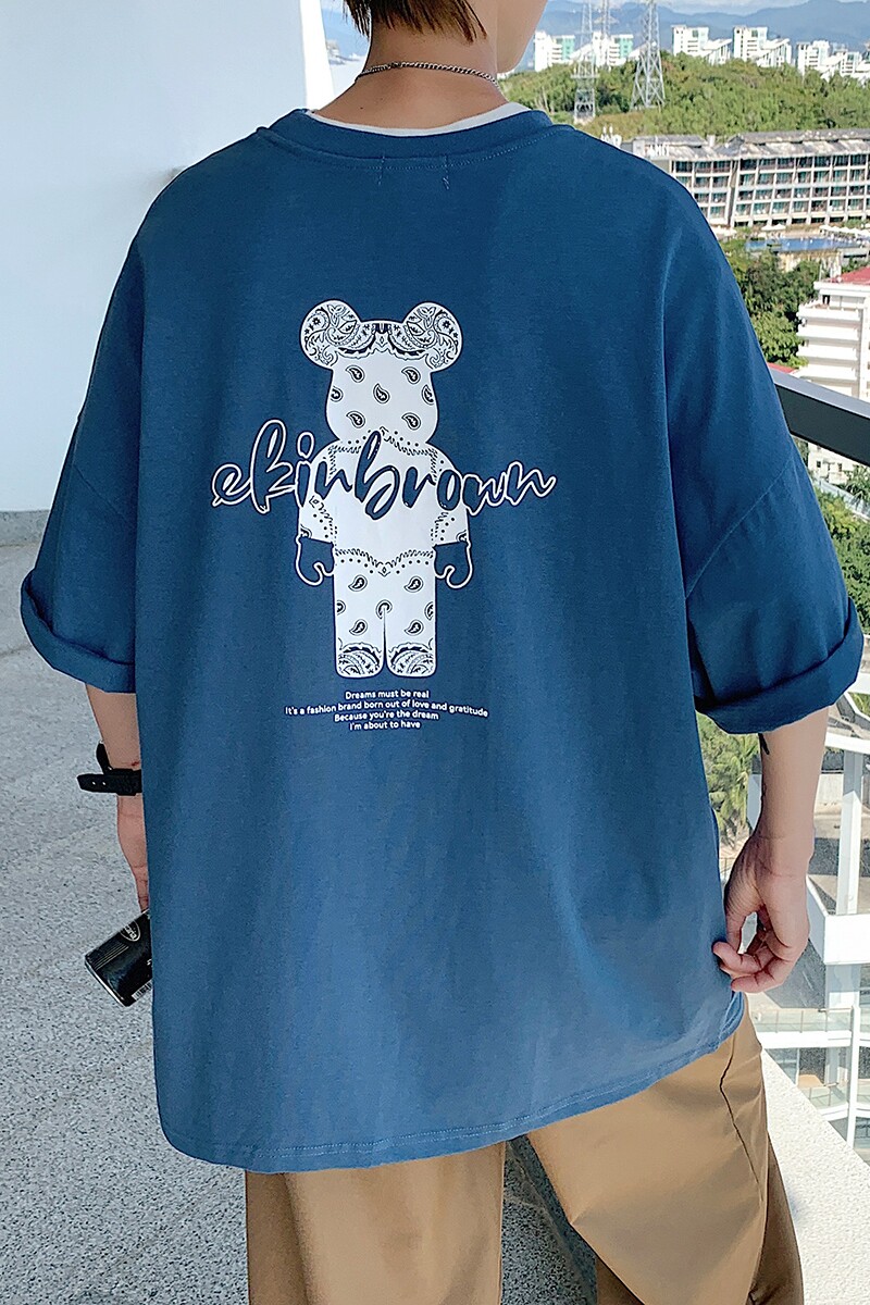 图案已注册港风日系中性休闲情侣大码风短袖T恤DT7736P25,男装T恤,星座227-7