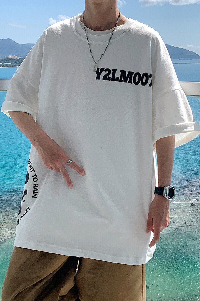 图案已注册港风日系中性休闲情侣大码风短袖T恤DT7654P28,男装T恤,星座227-7