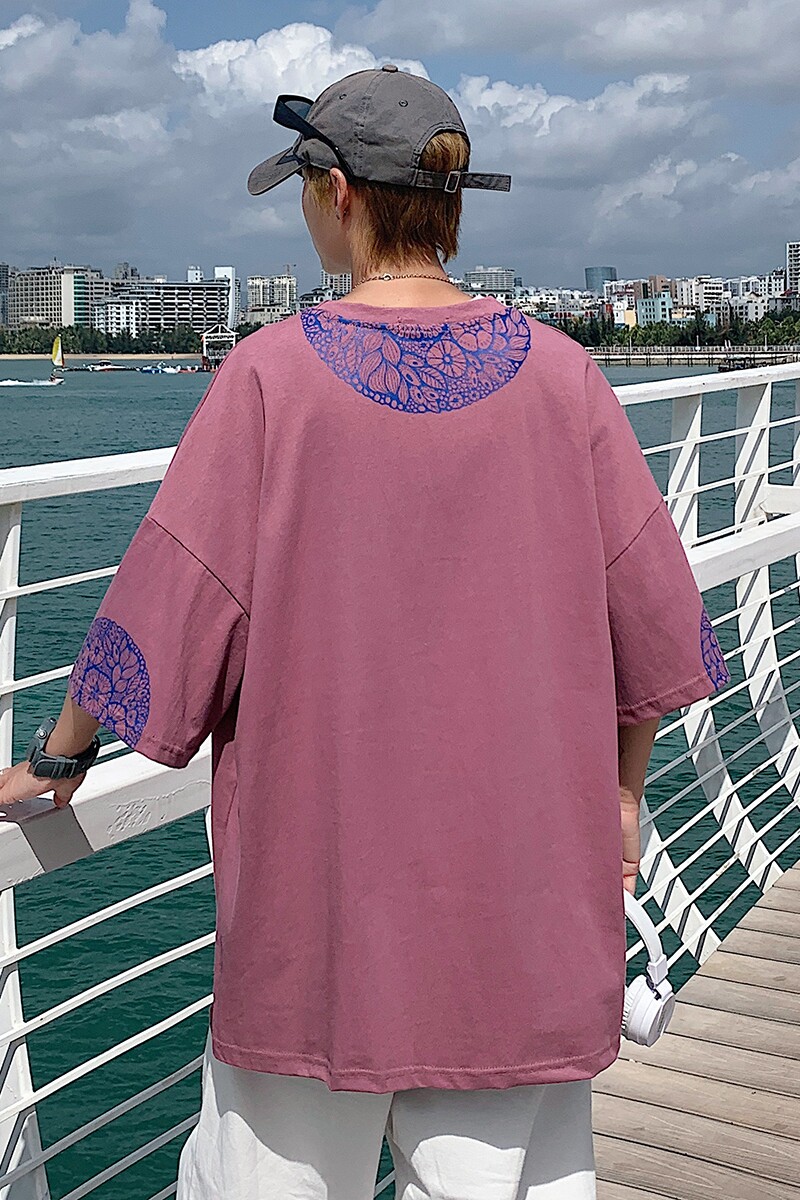 图案已注册港风青花瓷休闲情侣大码风短袖T恤DT7606P35,男装T恤,星座227-7