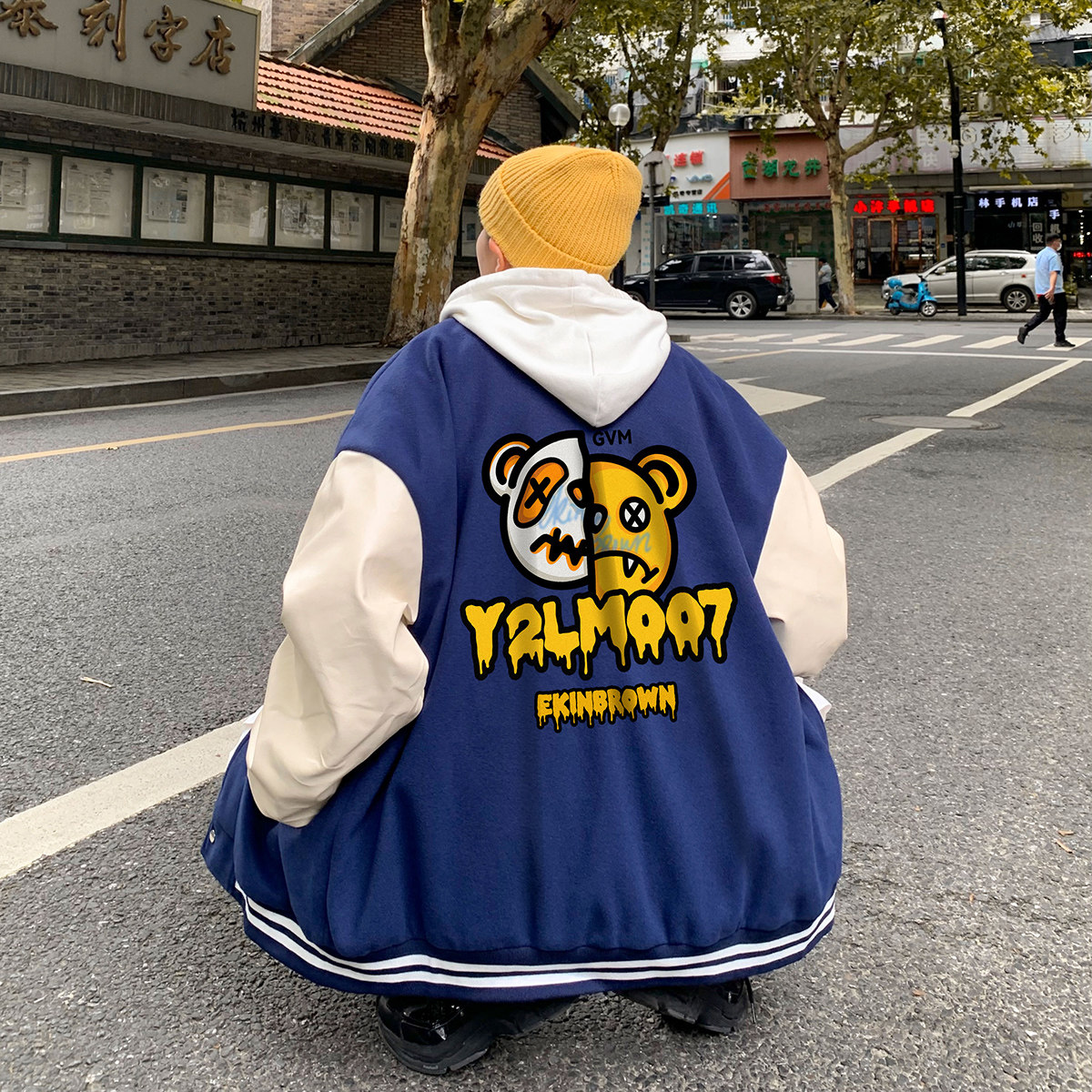 港风秋季潮牌休闲宽松潮流潮毛呢子棒球服夹克男外套JK7427P75,男装夹克,星座227-7
