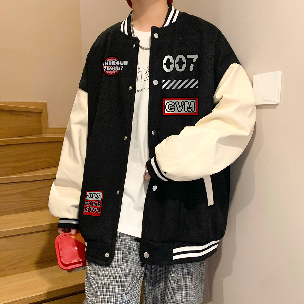 港风潮牌休闲宽松条纹印花潮棒球服男夹克男外套男JK7583P78,男装夹克,星座227-7