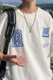 图案已注册港风流行棋盘格休闲情侣大码风短袖T恤DT7653P30，男装T恤，星座227-7