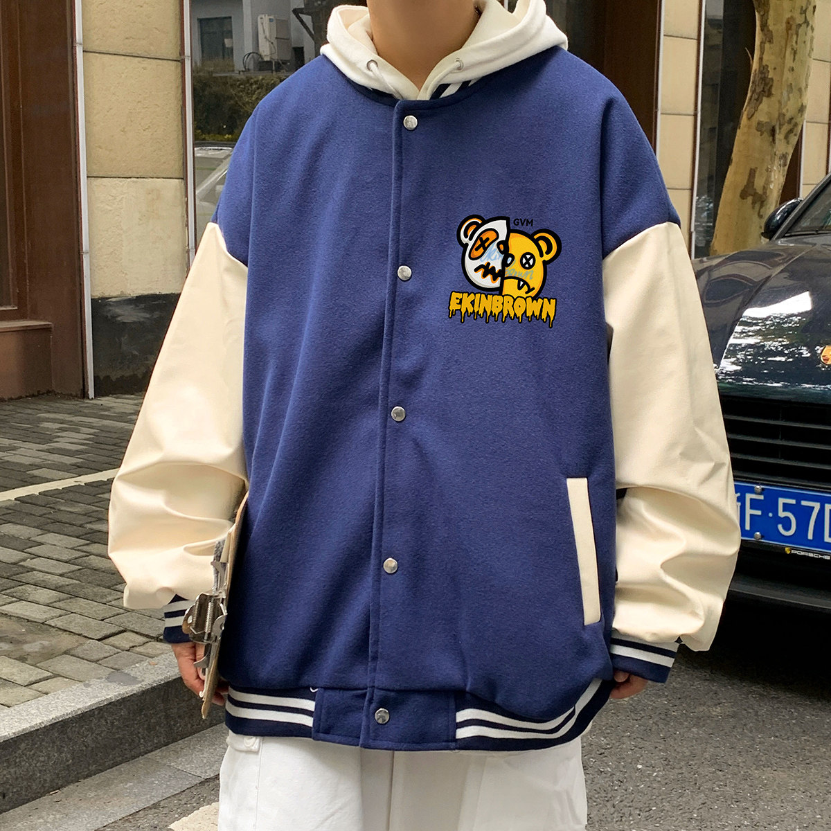 港风秋季潮牌休闲宽松潮流潮毛呢子棒球服夹克男外套JK7427P75,男装夹克,星座227-7
