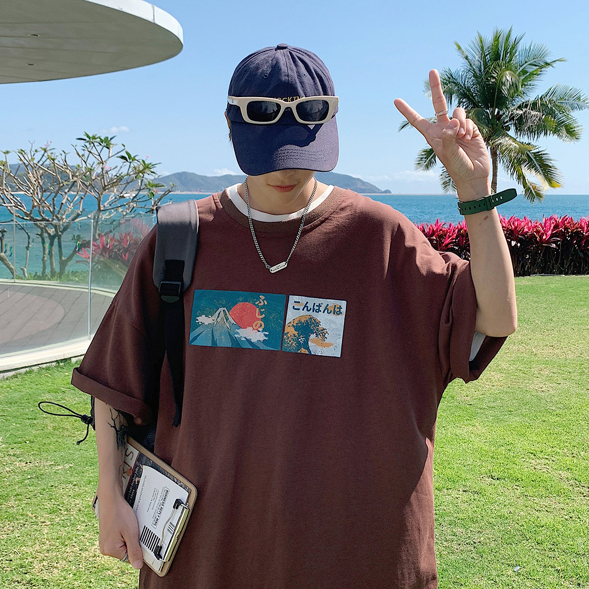 图案已注册港风日系中性休闲情侣大码风短袖T恤DT7645P30,男装T恤,星座227-7