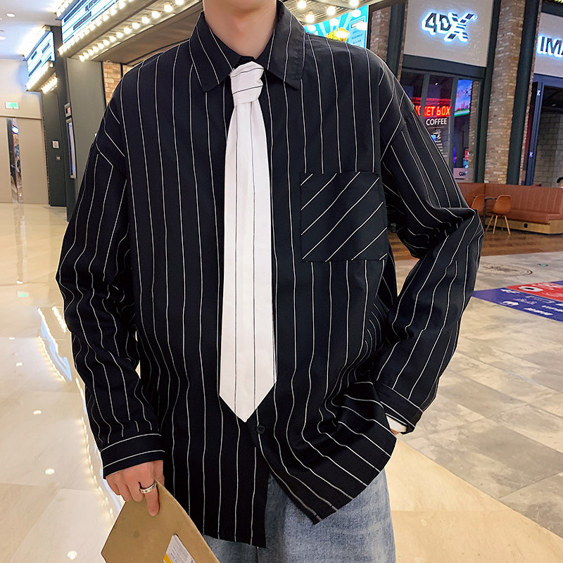 港风青春休闲情侣大码长袖衬衫男潮流帅气七分袖衬衣7853P45,男装衬衫,星座227-7