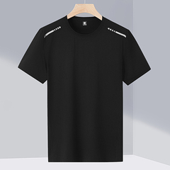 L-8xl men's round neck short sleeve T-shirt ice mesh loose sports reflective strip