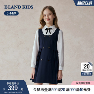 女童连衣裙春秋季 裙子假两件礼服蝴蝶结演出服 kids衣恋童装 eland
