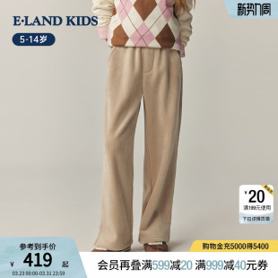 加绒 子秋冬休闲裤 eland 女童裤 刺绣阔腿直筒长裤 kids衣恋童装