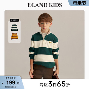 冬季 男童美式 宽条纹POLO领长袖 T恤 kids衣恋童装 新品 eland