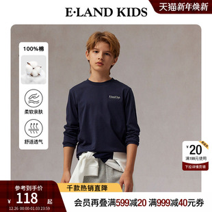 kids衣恋童装 eland 男童T恤25年春秋学院风圆领上衣 100%棉