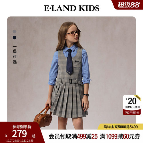 elandkids女童百褶无袖连衣裙