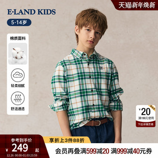 25年秋新品 eland 格子衬衫 男童美式 女童刺绣 kids衣恋童装