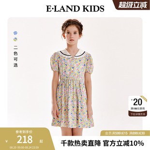 eland 女童连衣裙复古甜美花边领裙子洋气碎花裙 kids衣恋童装 夏季