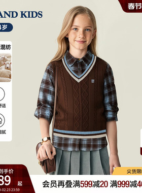 eland kids衣恋童装女童马甲25冬含绵羊毛英伦学院风V领针织背心