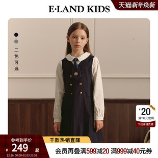 裙子 女童连衣裙春秋大童学院风假两件格子长袖 eland kids衣恋童装