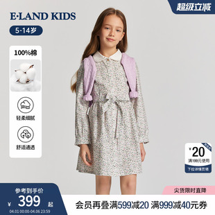 kids衣恋童装 100%棉 eland 田园风碎花裙 女童连衣裙26年春新品