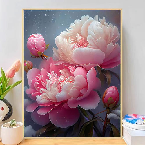 牡丹花卉钻石画满钻新款手工贴画