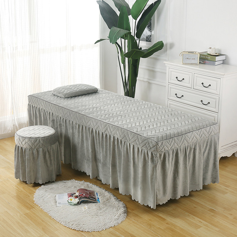 水晶绒夹棉单件床罩带洞美体按摩中式理疗纯灰色美容床床裙可定制