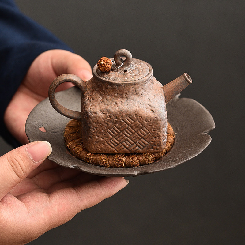 粗陶四方壶老岩泥茶壶小容量100c迷你壶家用办公室复古一个人泡茶