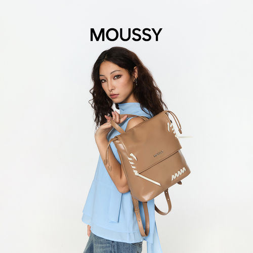 Moussy女油蜡皮质小双肩背包通勤包旅行外出小背包高级感女包