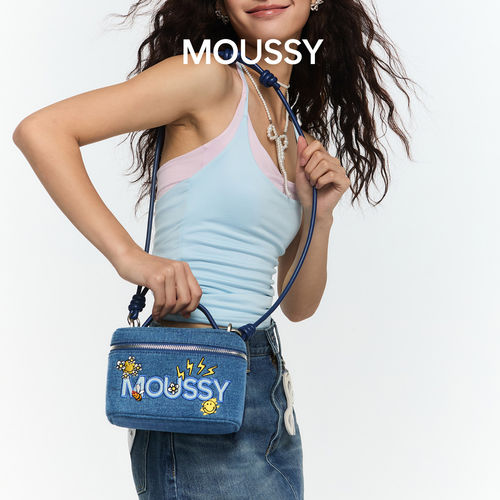 Moussy牛仔mini迷你方盒包单肩斜挎包化妆包送闺蜜女朋友礼物